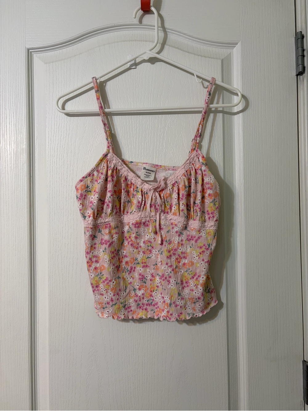 No Boundaries Pink Floral Smocked Spaghetti Strap Camisole